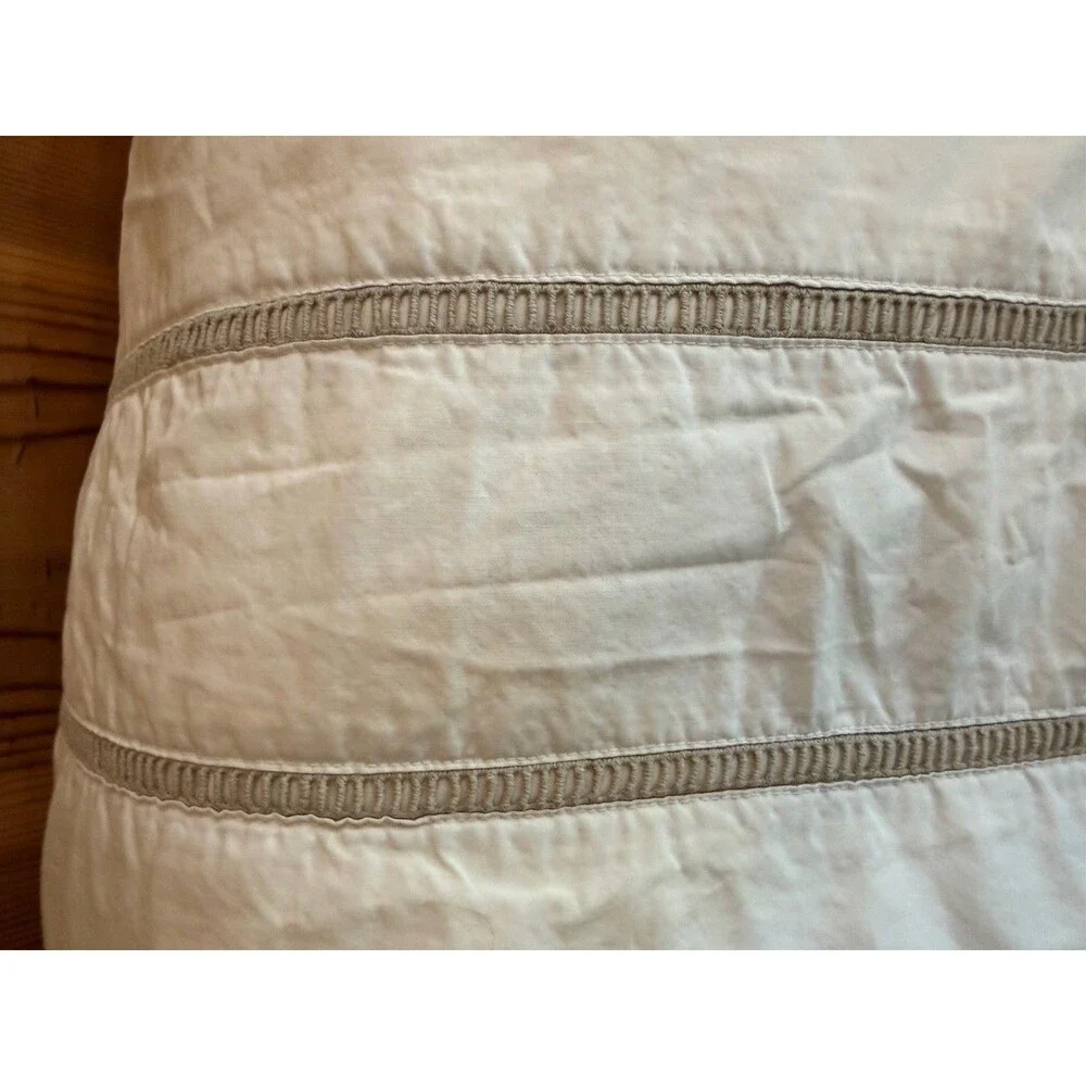 Pottery Barn Classic Cotton White Full/Queen Duvet W/ Tan Ladder Stitch